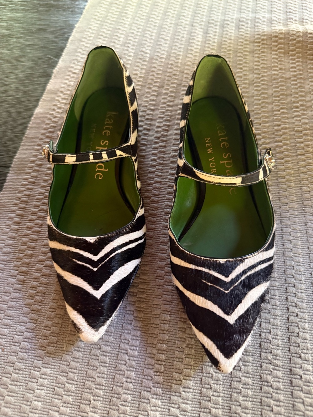 Kate Spade Moyo Zebra Calf Hair Mary Jane Flats, Size 6.5